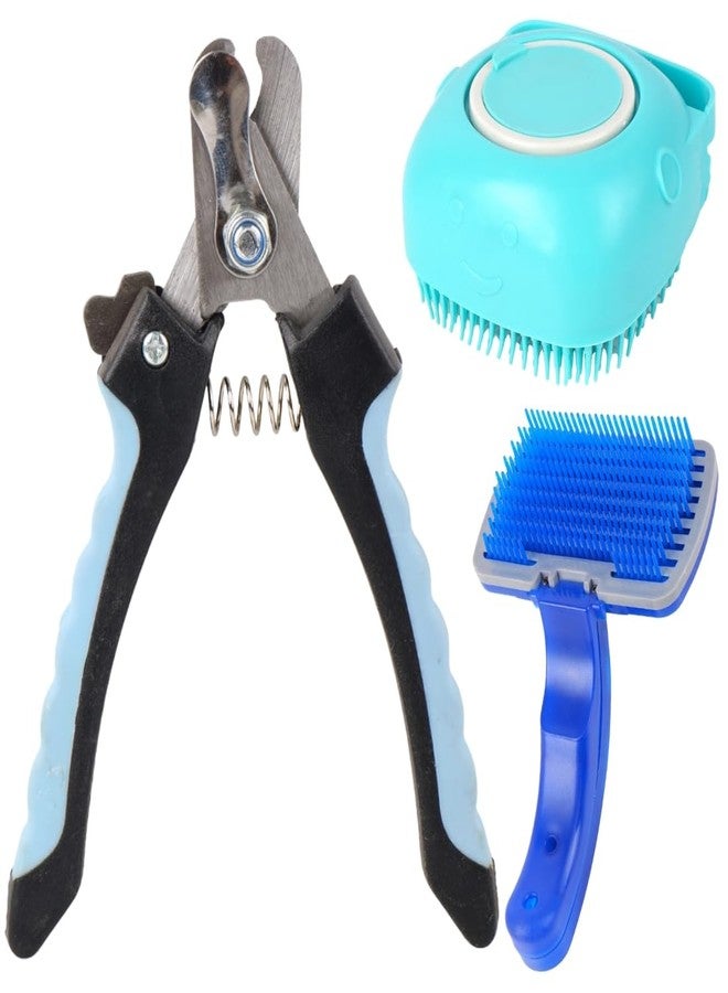 REGIIS Pet Grooming Set with Self-Cleaning Brush and Professional Nail Clippers, Turquoise and Blue, Dog Care Tools for Shedding and Grooming(PACK OF 3) - Image 1